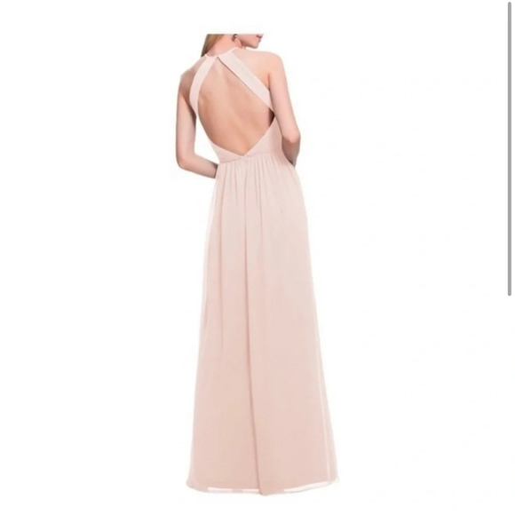 LEVKOFF Blush Chiffon Open Back High Neck Gown Size in Pink - Picture 7 of 7